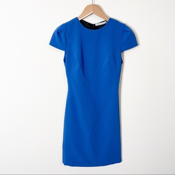 Alice + Olivia Hollis Blue Royal Black Lace Cap Sleeves Sheath Dress Size 2 US - Picture 2 of 7